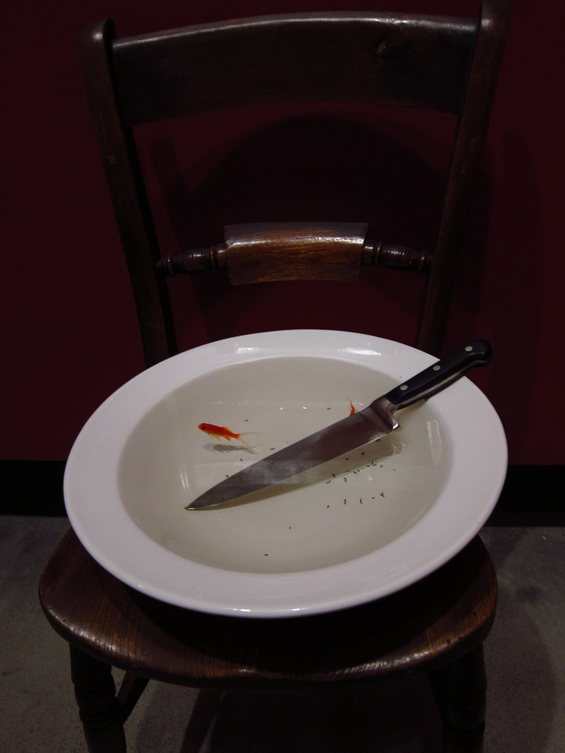 fish in bowl with knife